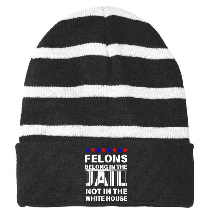 Political Pro Biden Felons Belong In Jail Not White House Striped Beanie with Solid Band