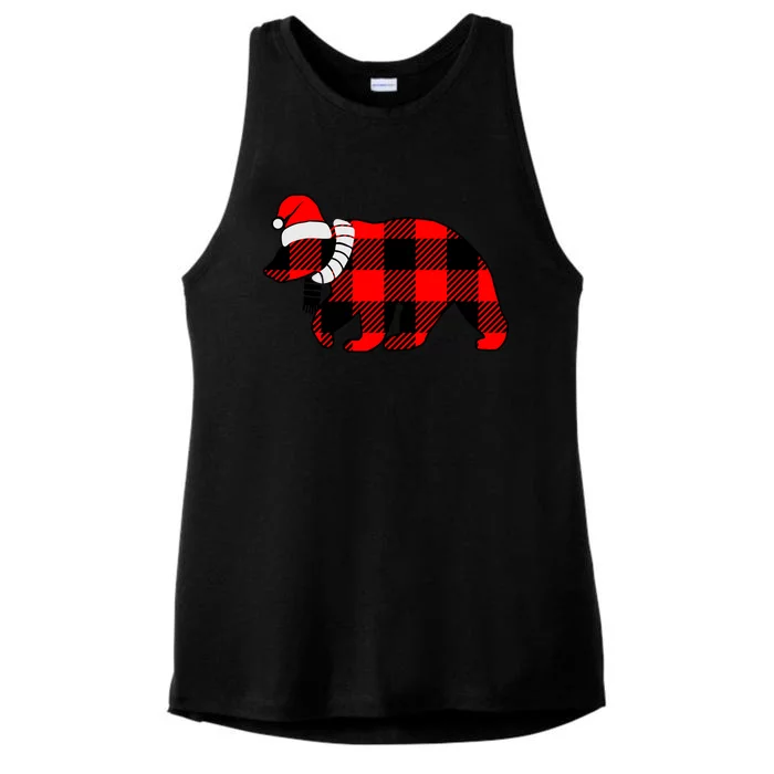 Plaid Polar Bear Christmas Holiday Ladies Tri-Blend Wicking Tank