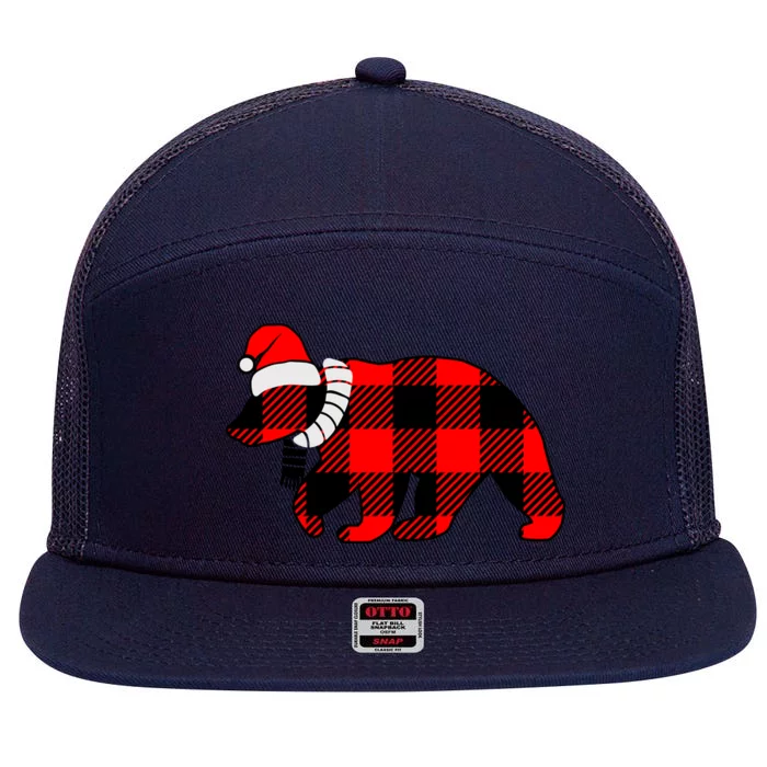 Plaid Polar Bear Christmas Holiday 7 Panel Mesh Trucker Snapback Hat