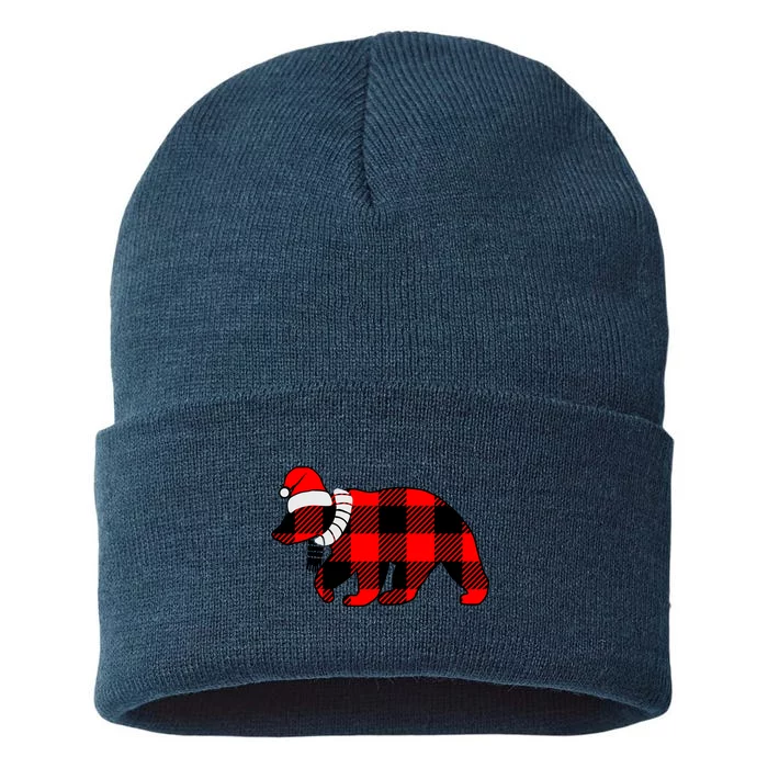 Plaid Polar Bear Christmas Holiday Sustainable Knit Beanie