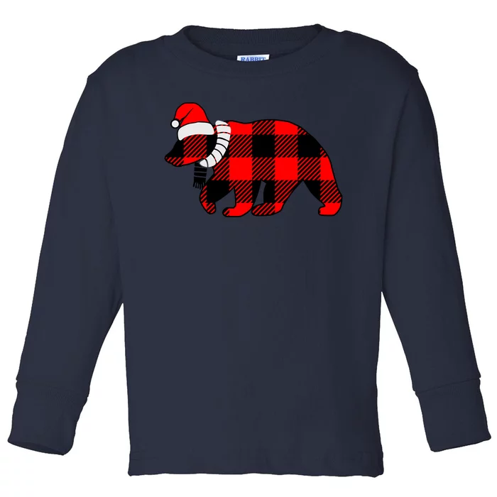 Plaid Polar Bear Christmas Holiday Toddler Long Sleeve Shirt