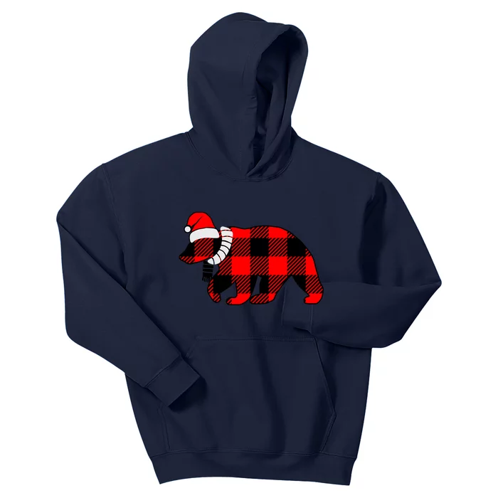 Plaid Polar Bear Christmas Holiday Kids Hoodie