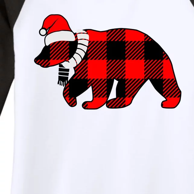 Plaid Polar Bear Christmas Holiday Women's Tri-Blend 3/4-Sleeve Raglan Shirt