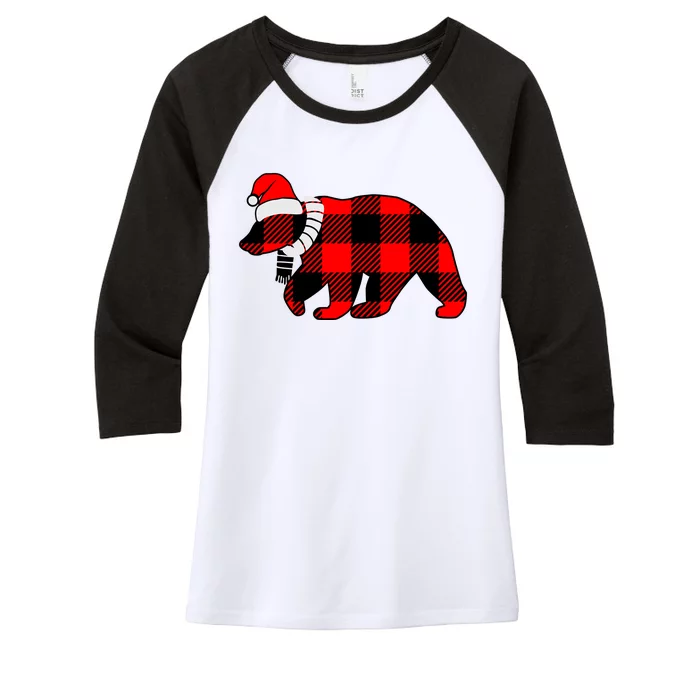 Plaid Polar Bear Christmas Holiday Women's Tri-Blend 3/4-Sleeve Raglan Shirt