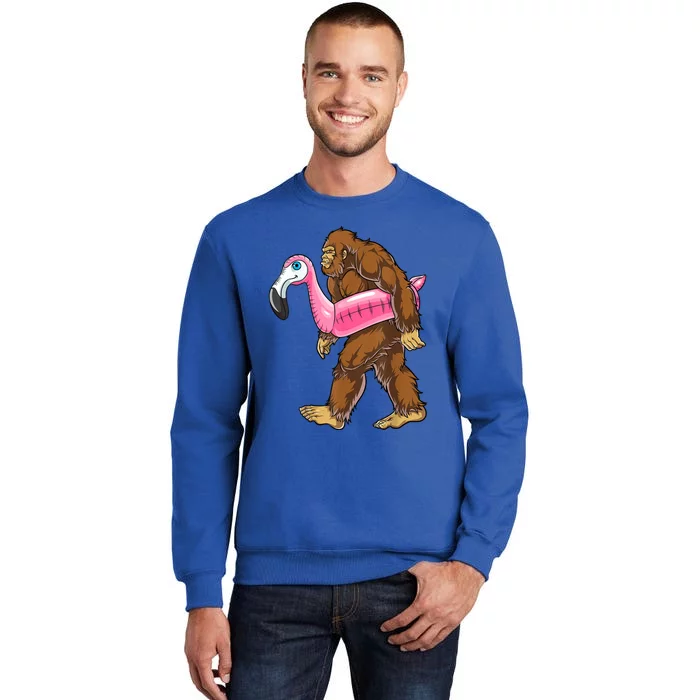 Pool Party Bigfoot Flamingo Sasquatch Pink Float Sweatshirt