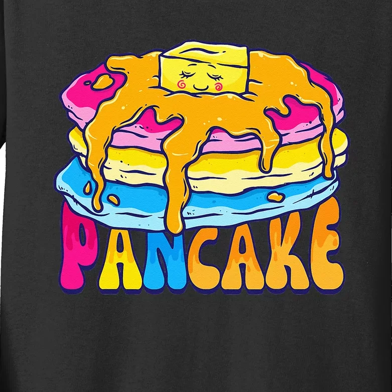 Pansexual Pancake Breakfast Food Pun Pan Pride Flag LGBTQ Kids Long Sleeve Shirt