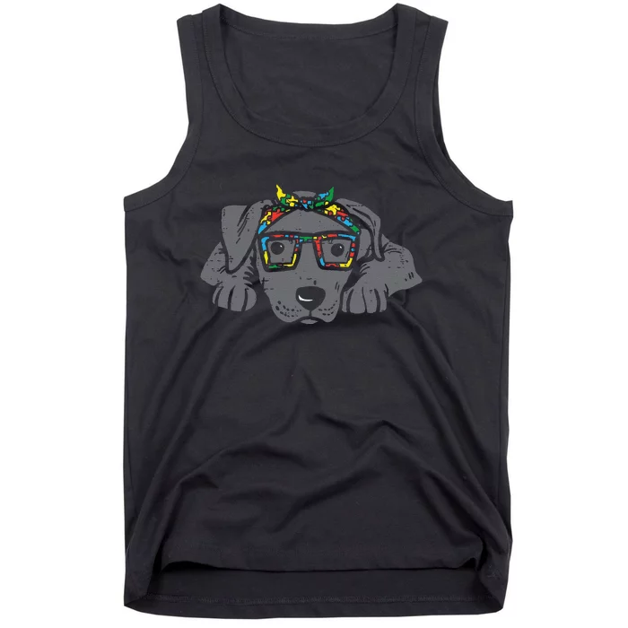 Pitbull Puzzle Bandana Glasses Autism Awareness Pitties Dog Tank Top