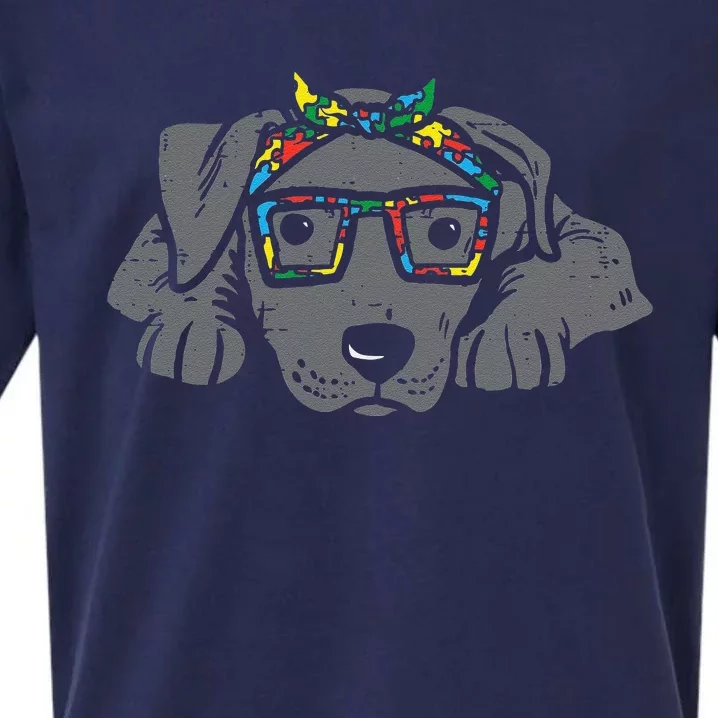 Pitbull Puzzle Bandana Glasses Autism Awareness Pitties Dog Sueded Cloud Jersey T-Shirt