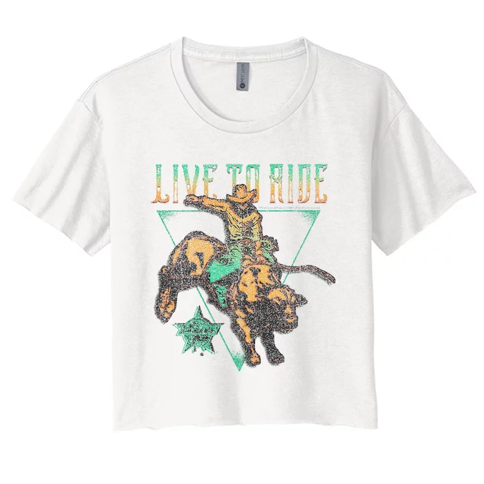 Pbr Professional Bull Riders Live To Ride Rodeo Pbr Logo Women's Crop Top Tee