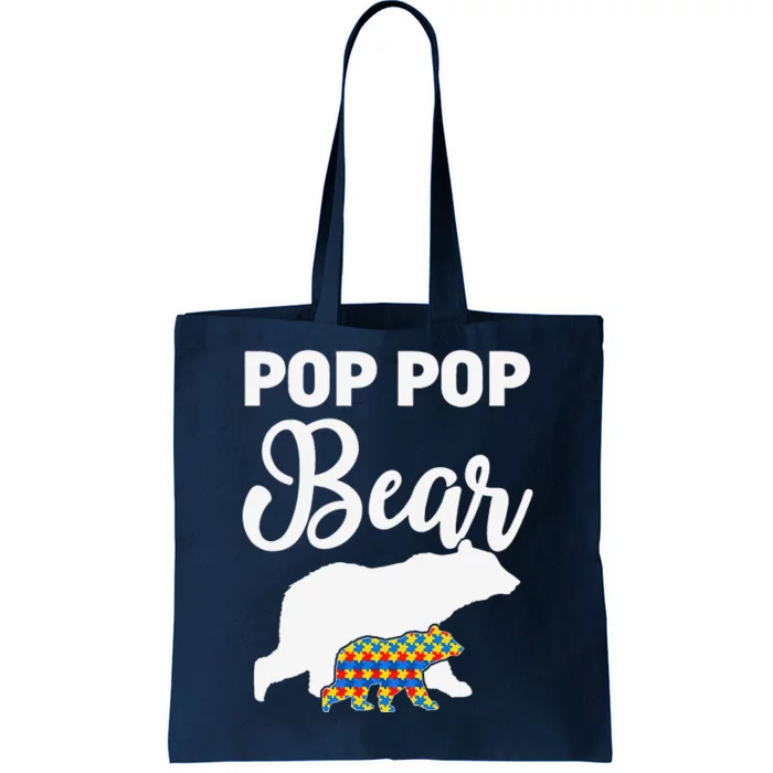 Pop Pop Bear Autism Awareness Gift For Proud Autism Granddad Tote Bag