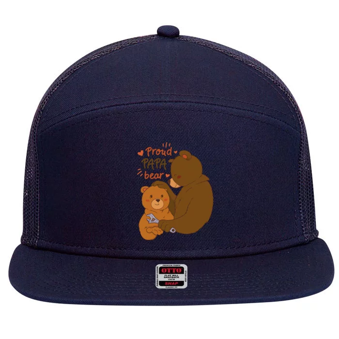 Proud Papa Bear Cute Gift 7 Panel Mesh Trucker Snapback Hat