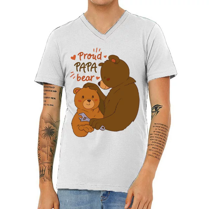 Proud Papa Bear Cute Gift V-Neck T-Shirt