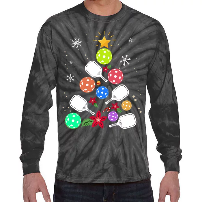 Pickleball Pickle Ball Christmas Tree Tie-Dye Long Sleeve Shirt