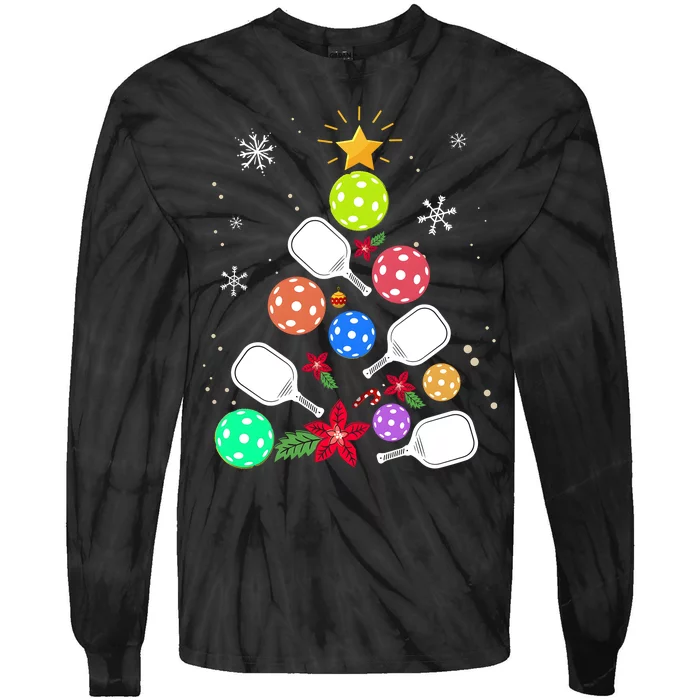 Pickleball Pickle Ball Christmas Tree Tie-Dye Long Sleeve Shirt