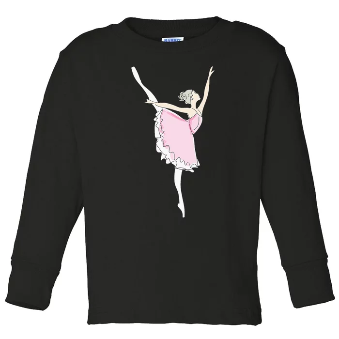 Pretty Pink Ballerina Cute Valentine Dancer Fun Pajama Toddler Long Sleeve Shirt