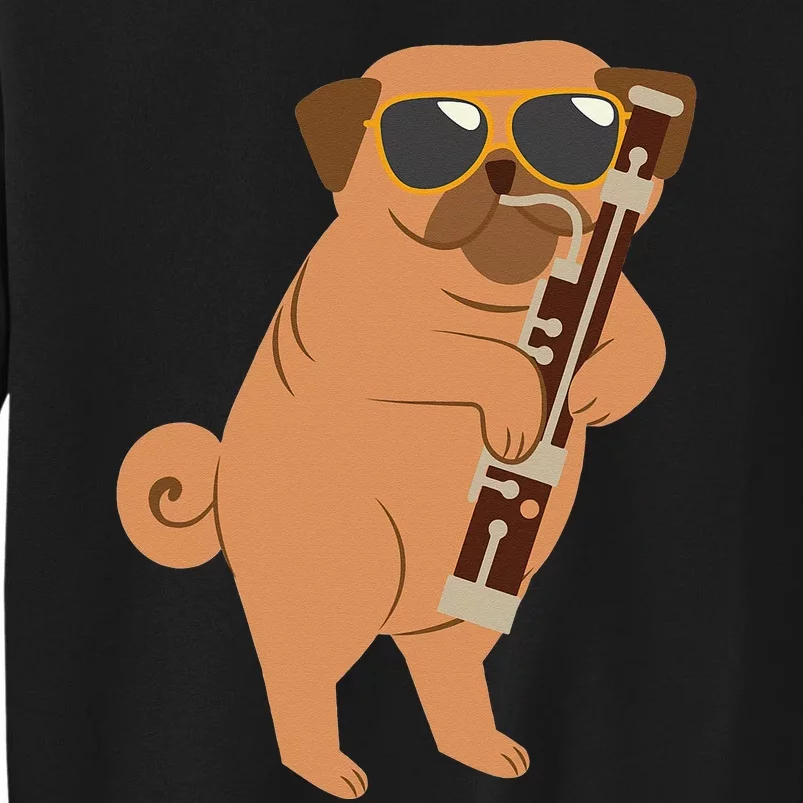 Pug Playing Bassoon Player Dog Bassoonist Musician Tall Sweatshirt