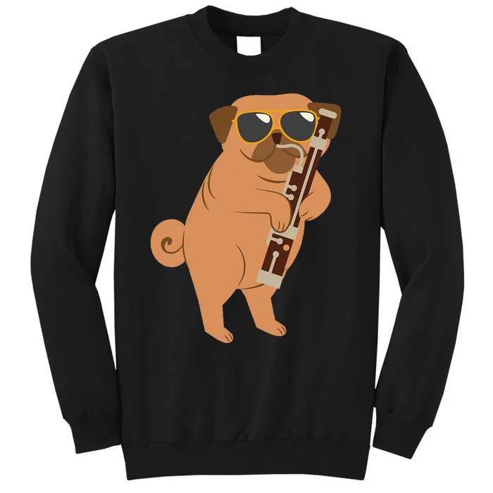 Pug Playing Bassoon Player Dog Bassoonist Musician Tall Sweatshirt