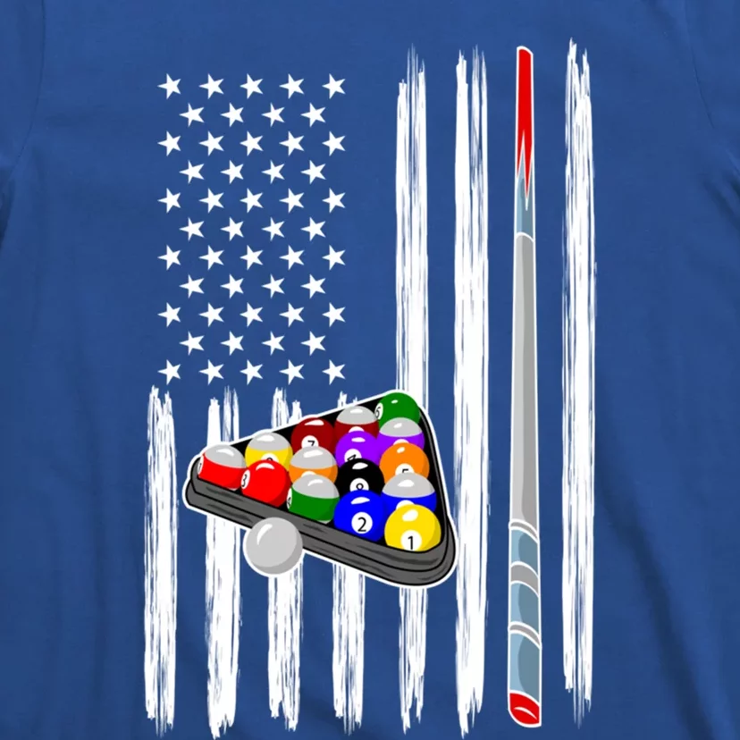 Pool Player Billiards Cue Balls Distressed American Flag Cute Gift T-Shirt