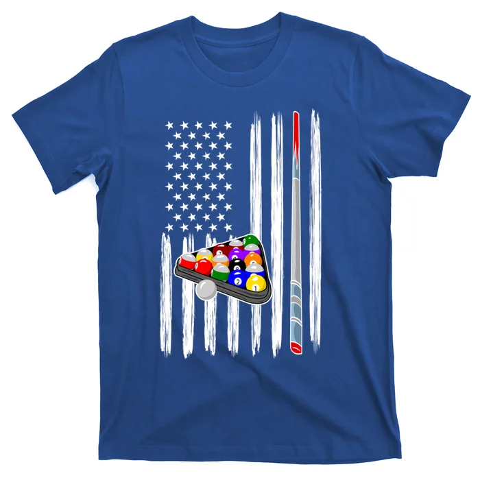 Pool Player Billiards Cue Balls Distressed American Flag Cute Gift T-Shirt