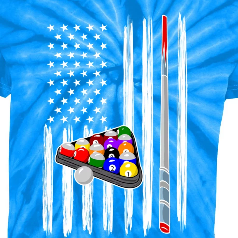 Pool Player Billiards Cue Balls Distressed American Flag Cute Gift Kids Tie-Dye T-Shirt