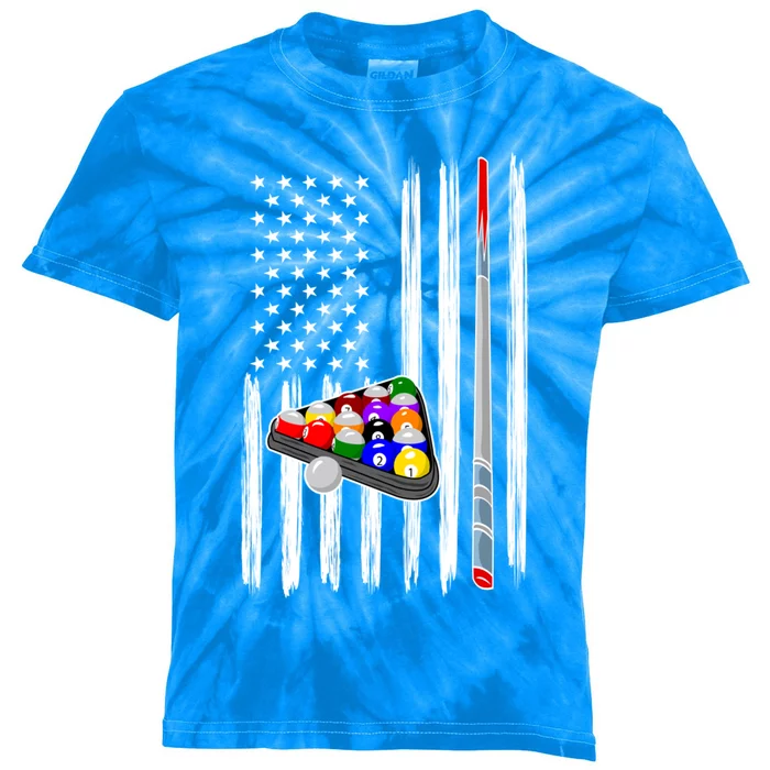 Pool Player Billiards Cue Balls Distressed American Flag Cute Gift Kids Tie-Dye T-Shirt