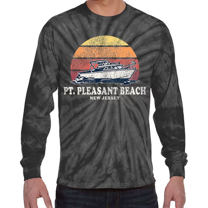 Point Pleasant Beach Nj Vintage Boating 70s Retro Boat Desig Tie-Dye Long Sleeve Shirt