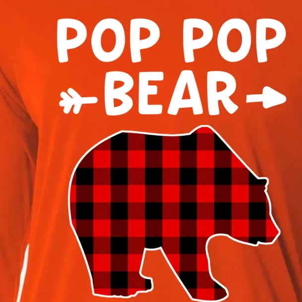 Pop Pop Bear Red Black Plaid Bear Christmas Promoted Grandpa Gift Cooling Performance Long Sleeve Crew