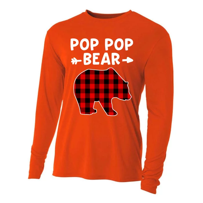 Pop Pop Bear Red Black Plaid Bear Christmas Promoted Grandpa Gift Cooling Performance Long Sleeve Crew