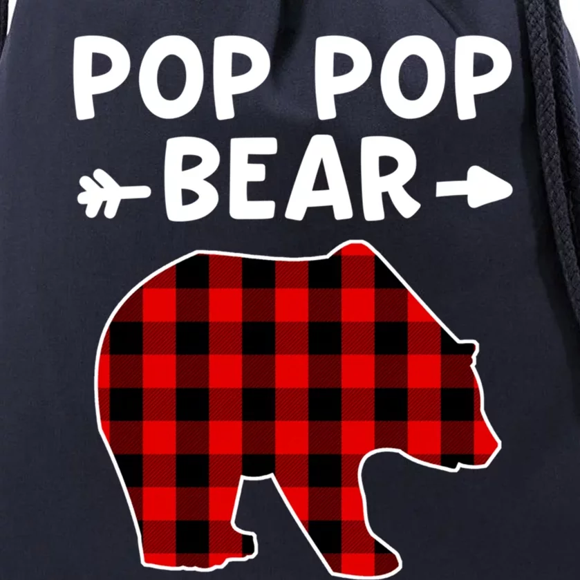 Pop Pop Bear Red Black Plaid Bear Christmas Promoted Grandpa Gift Drawstring Bag