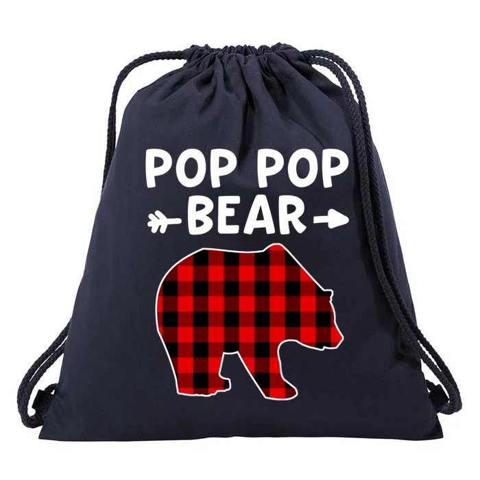 Pop Pop Bear Red Black Plaid Bear Christmas Promoted Grandpa Gift Drawstring Bag