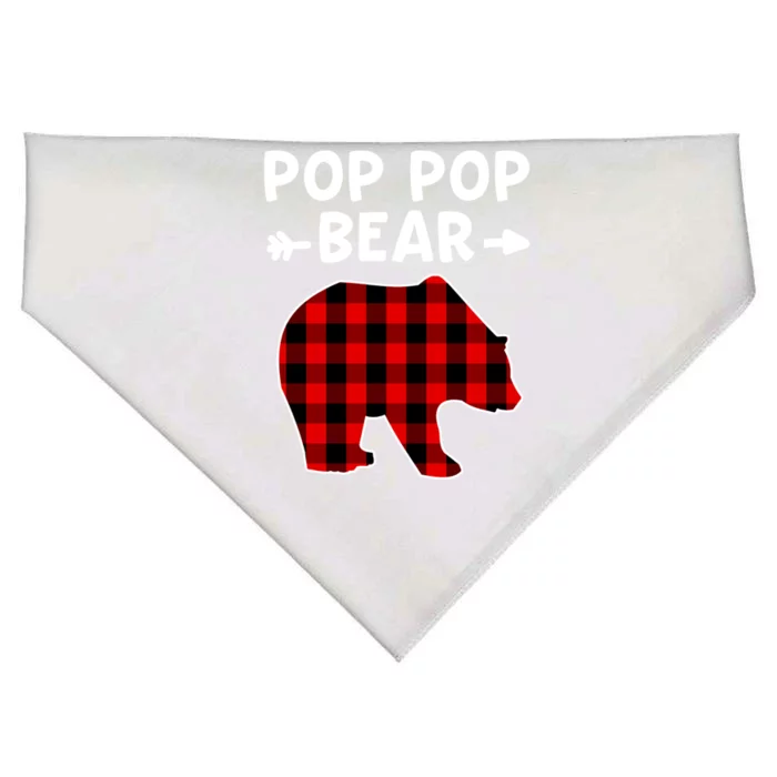 Pop Pop Bear Red Black Plaid Bear Christmas Promoted Grandpa Gift USA-Made Doggie Bandana