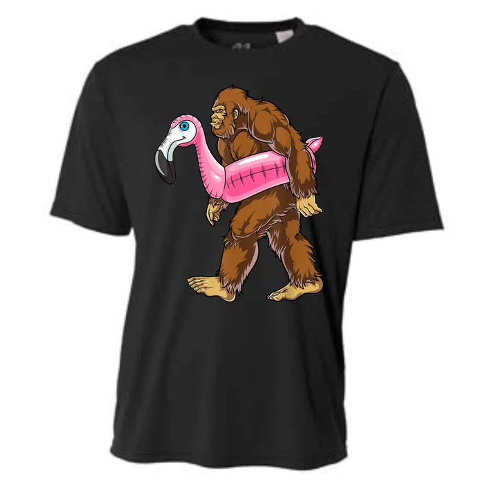 Pool Party Bigfoot Flamingo Men Women Sasquatch Pink Float Cooling Performance Crew T-Shirt