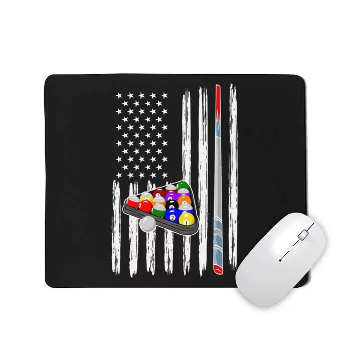 Pool Player Billiards Cue Balls Distressed American Flag Mousepad