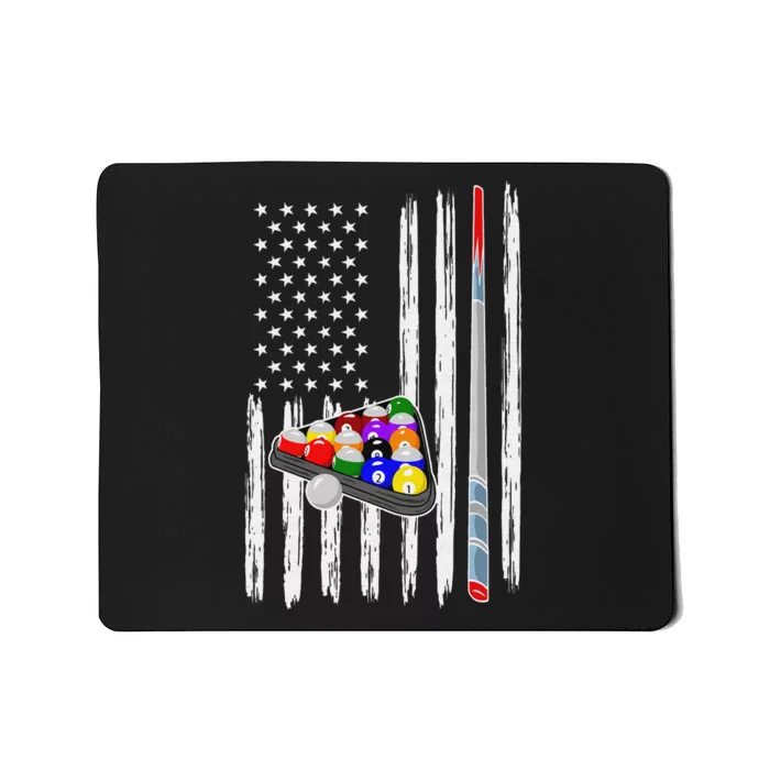 Pool Player Billiards Cue Balls Distressed American Flag Mousepad