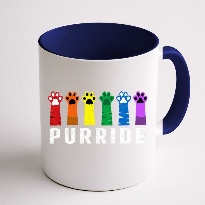 Purride Paw Cat Lgbt Gay Les Pride Rainbow Vintage Cute Front & Back Coffee Mug