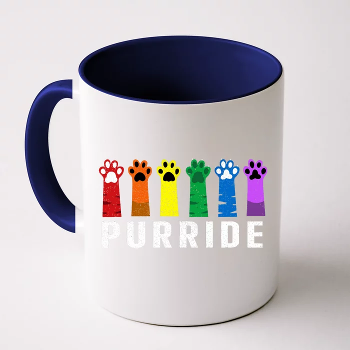 Purride Paw Cat Lgbt Gay Les Pride Rainbow Vintage Cute Front & Back Coffee Mug