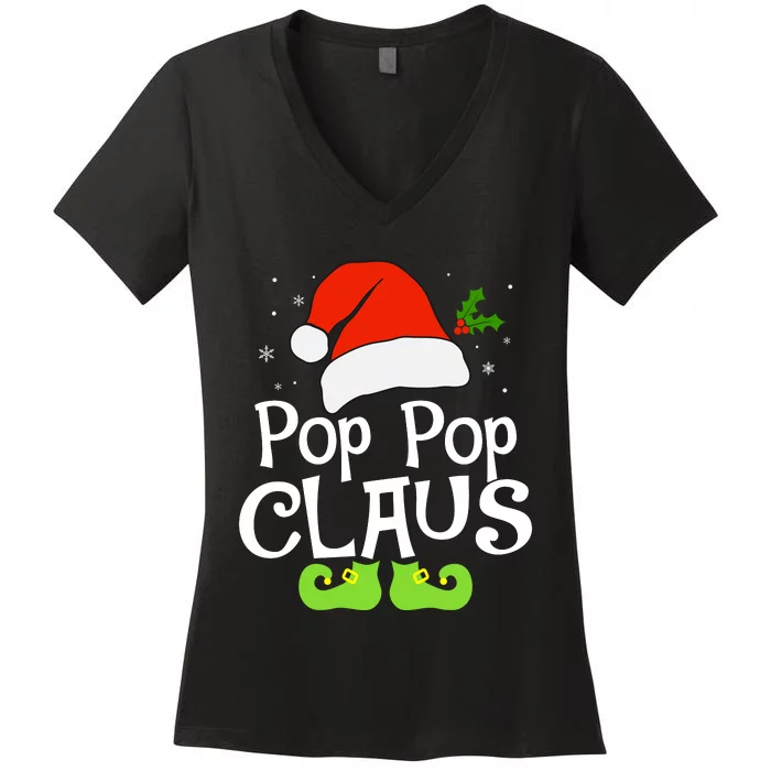 Pop Pop Claus Matching Family Christmas 2022 Costume Santa Women's V-Neck T-Shirt