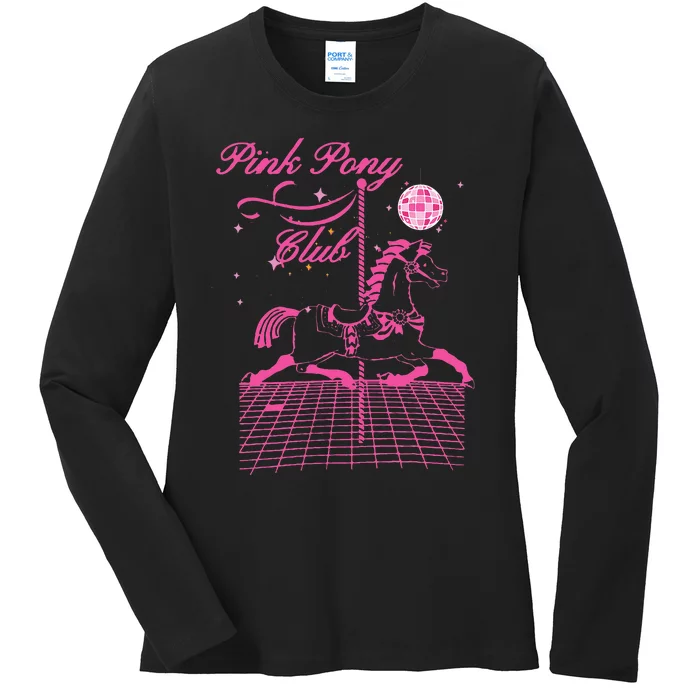 Pink Pony Club Groovy Girl Birthday Cowgil Ladies Long Sleeve Shirt