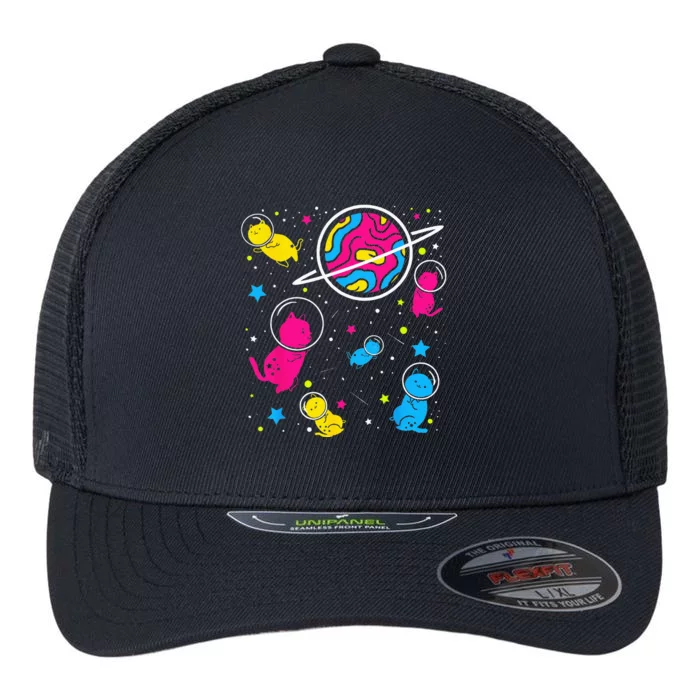 Pan Pride Cat In Space Pansexual Flexfit Unipanel Trucker Cap