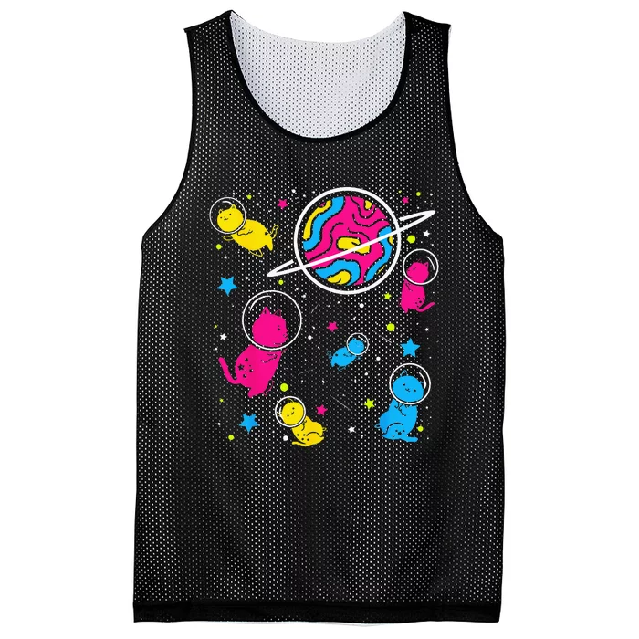 Pan Pride Cat In Space Pansexual Mesh Reversible Basketball Jersey Tank