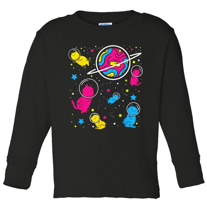 Pan Pride Cat In Space Pansexual Toddler Long Sleeve Shirt