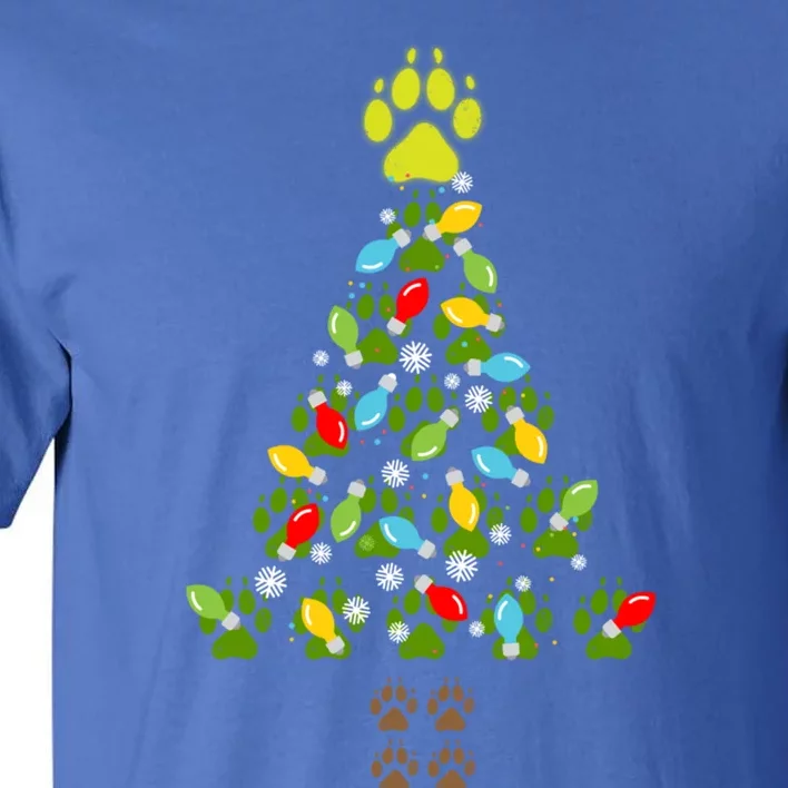 Paw Print Christmas Tree Xmas Lights Holiday Dog Lover Gift Tall T-Shirt