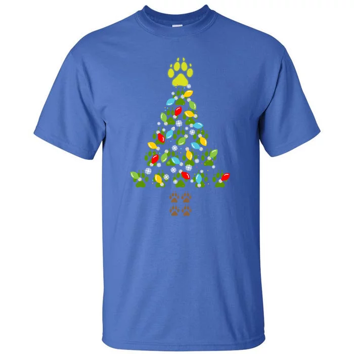 Paw Print Christmas Tree Xmas Lights Holiday Dog Lover Gift Tall T-Shirt