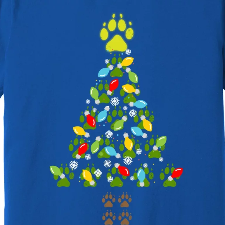 Paw Print Christmas Tree Xmas Lights Holiday Dog Lover Gift Premium T-Shirt