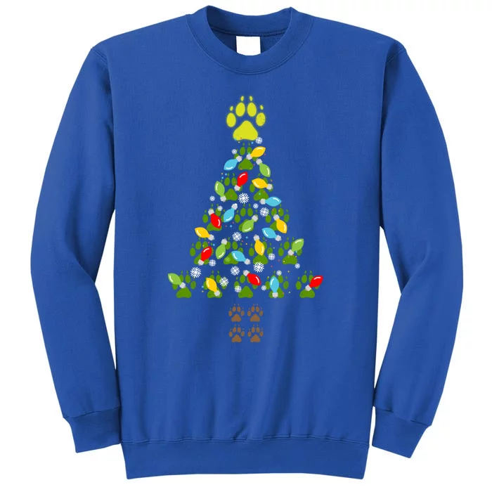 Paw Print Christmas Tree Xmas Lights Holiday Dog Lover Gift Tall Sweatshirt