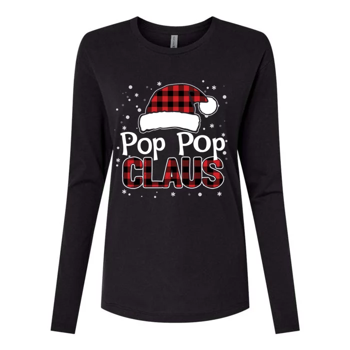 Pop Pop Claus Christmas Santa Hat Buffalo Matching Family Gift Womens Cotton Relaxed Long Sleeve T-Shirt