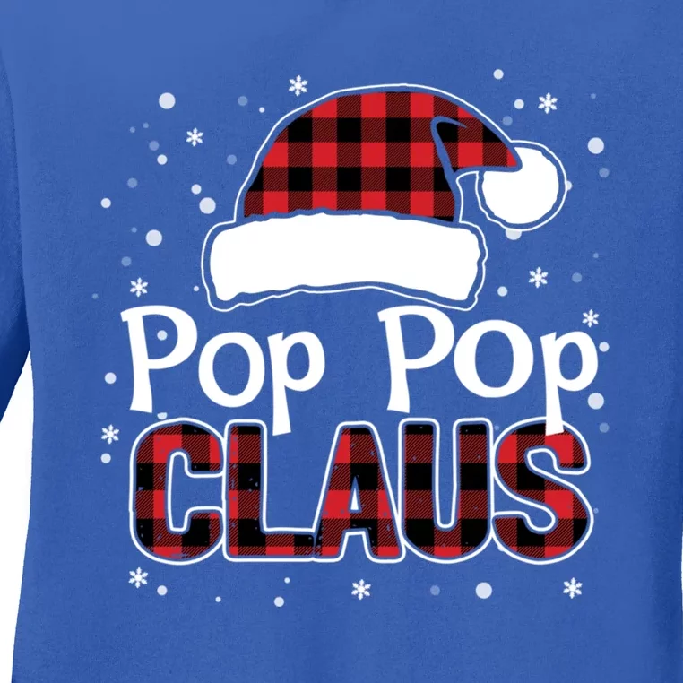 Pop Pop Claus Christmas Santa Hat Buffalo Matching Family Gift Ladies Long Sleeve Shirt