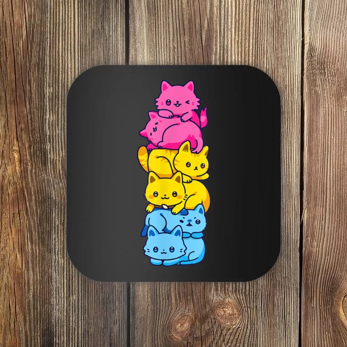 Pansexual Pride Cat LGBT Pan Flag Nonbinary Cute Cats Pile Coaster