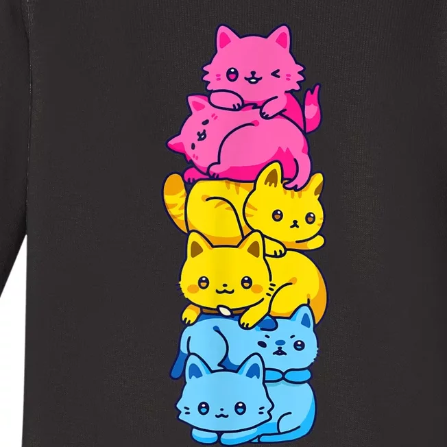 Pansexual Pride Cat LGBT Pan Flag Nonbinary Cute Cats Pile Baby Long Sleeve Bodysuit