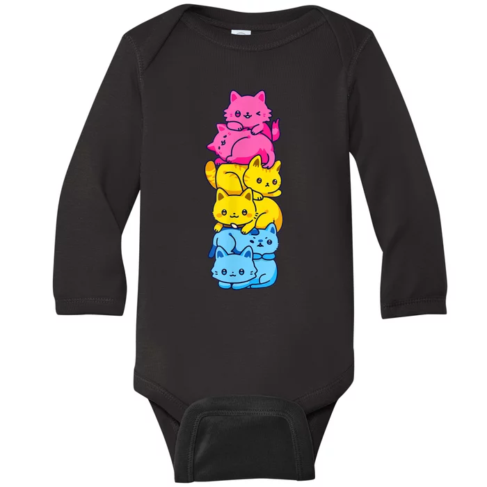 Pansexual Pride Cat LGBT Pan Flag Nonbinary Cute Cats Pile Baby Long Sleeve Bodysuit